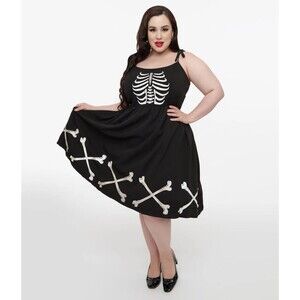 NWT Unique Vintage black & glow-in-the-dark skeleton Bobbie swing dress 3X 20